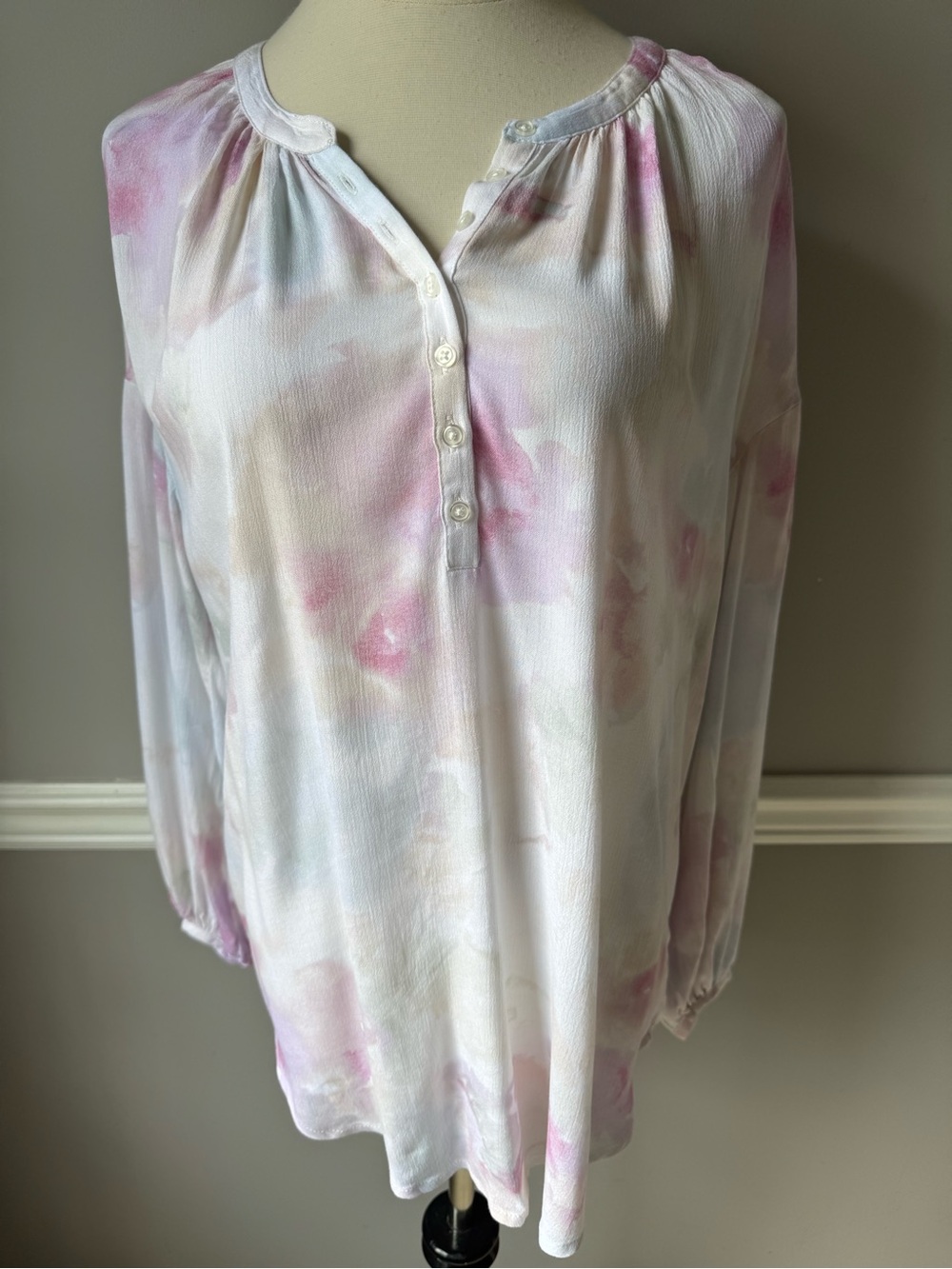 Z Supply Pastel Watercolor Henley Tunic in White and Pink